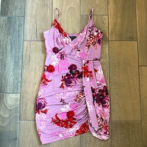 Guess Lilac Purple Floral Spaghetti Strap Mini‎ Dress Sz M Wine Tasting Wedding